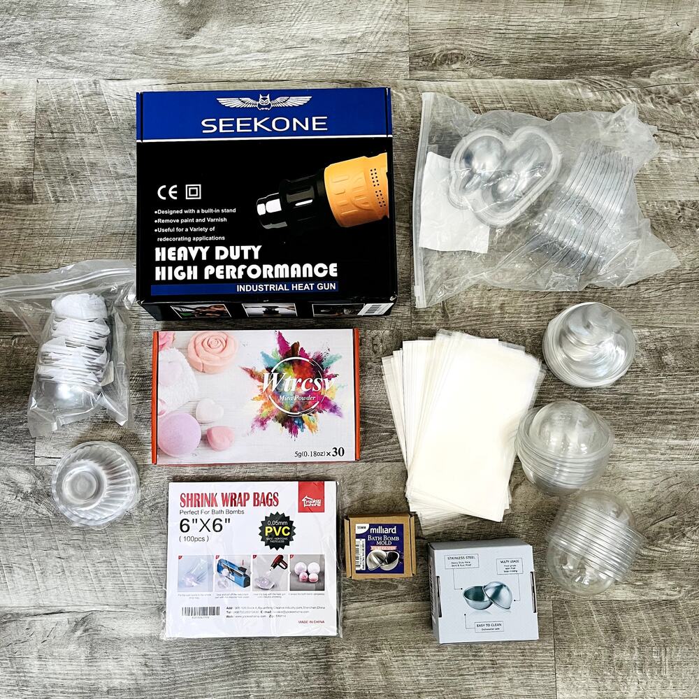 Complete Kit for Bath Bomb DIY Making with Heat Gun, Molds, Mica Powder, Bags